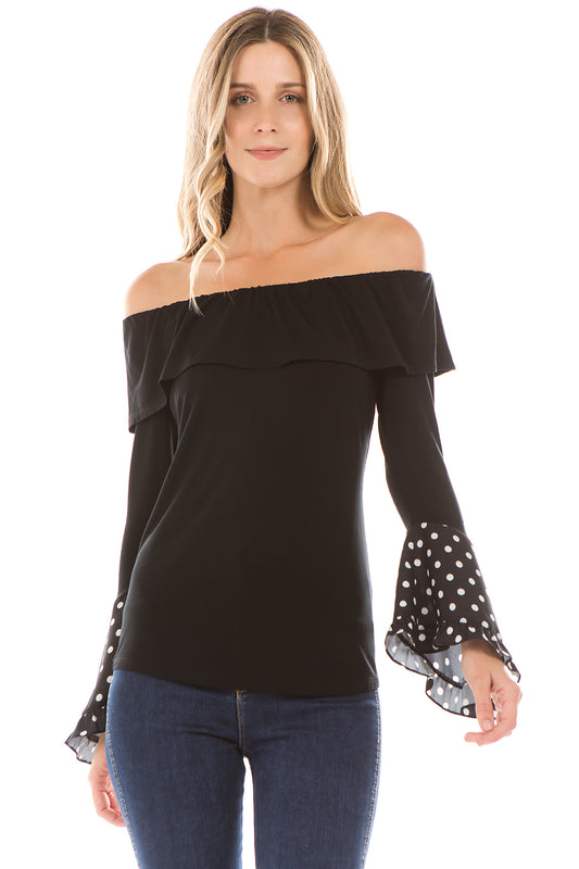 CLARA BELL SLEEVE TOP (BLACK)- VT2291