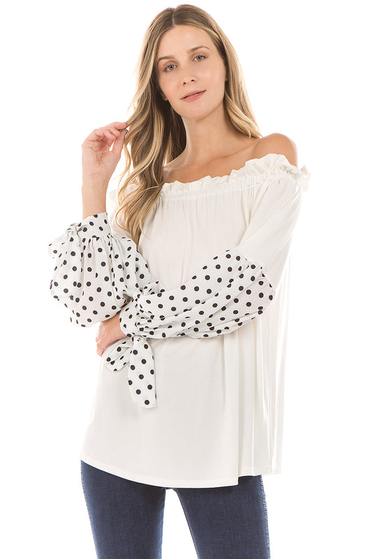 CLARA BUBBLE SLEEVE TOP (IVORY)- VT2292