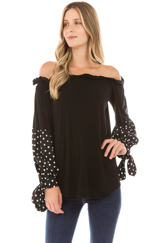 CLARA BUBBLE SLEEVE TOP (BLACK)- VT2292