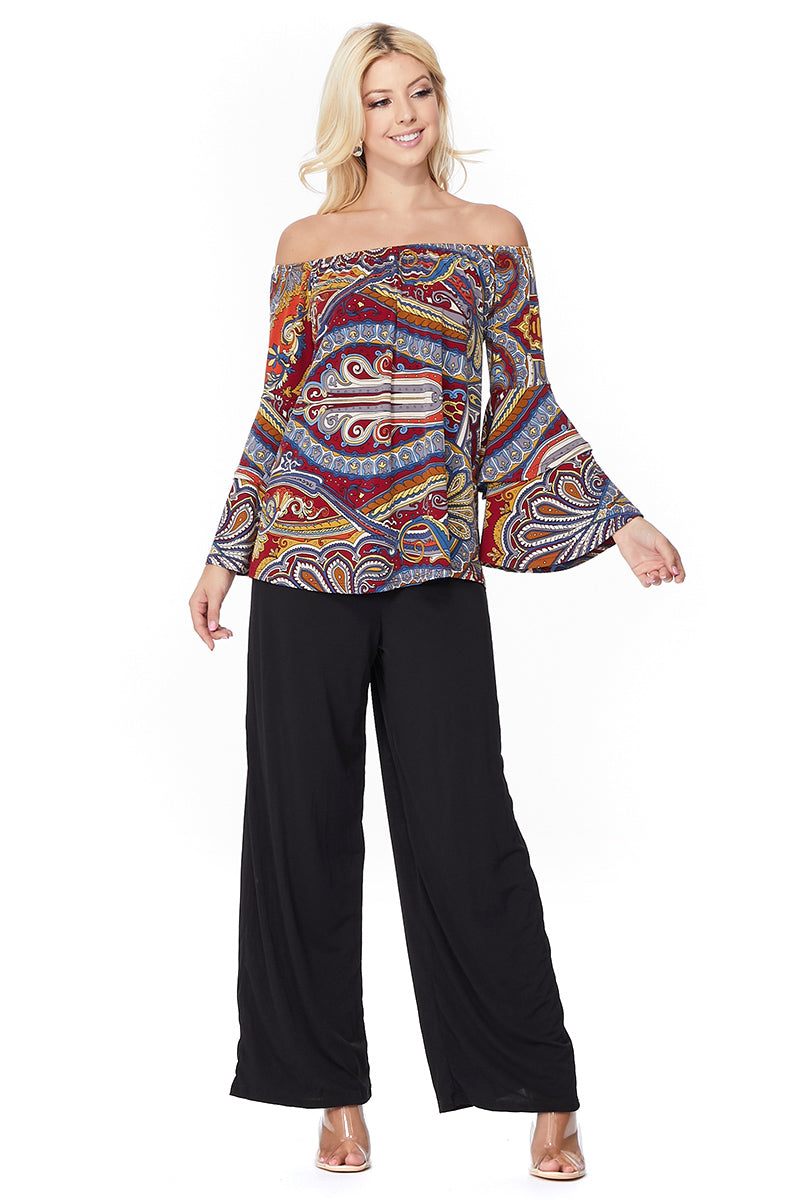 RUBI DOUBLE BELL SLEEVE TOP (MULTI)-VT2300P-RUBI