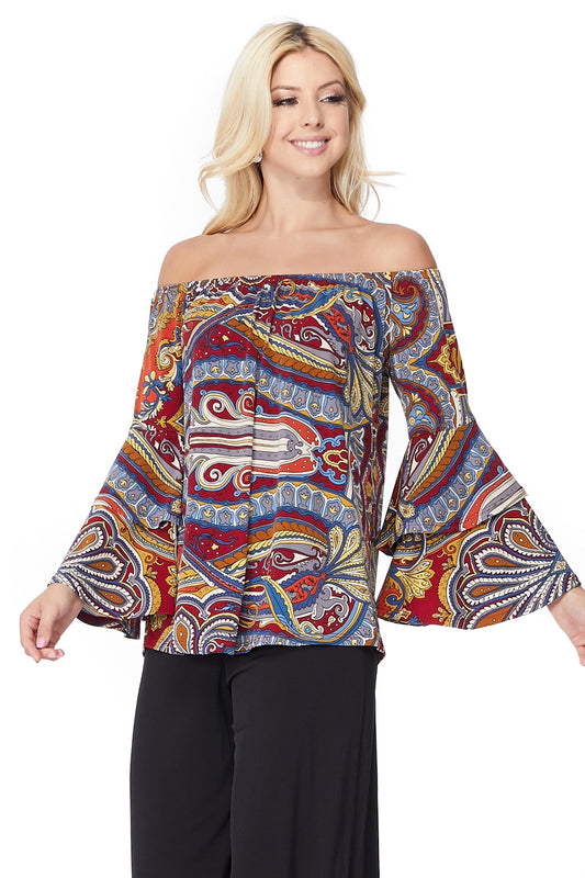 RUBI DOUBLE BELL SLEEVE TOP (MULTI)-VT2300P-RUBI