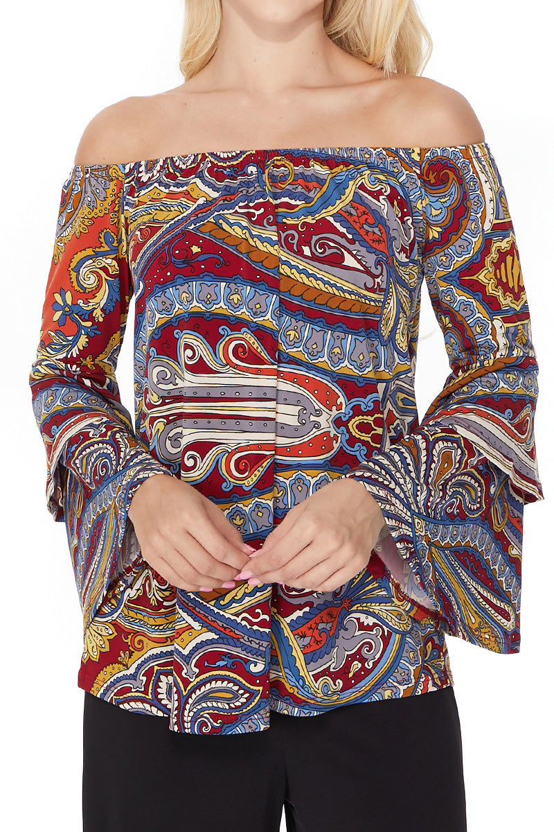 RUBI DOUBLE BELL SLEEVE TOP (MULTI)-VT2300P-RUBI