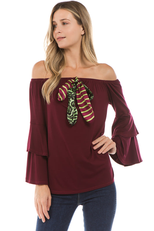 ZELDA BELL SLEEVE TOP (WINE)- VT2300