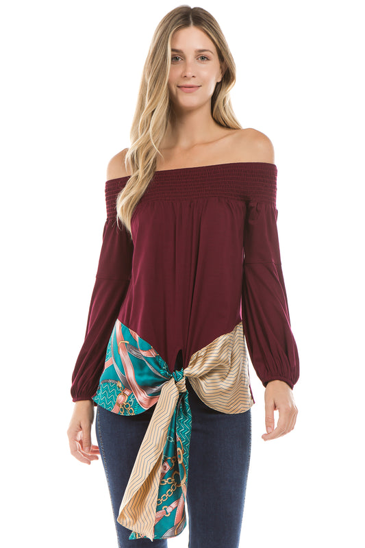 ZELDA OFF SHOULDER TOP (Wine)- VT2301