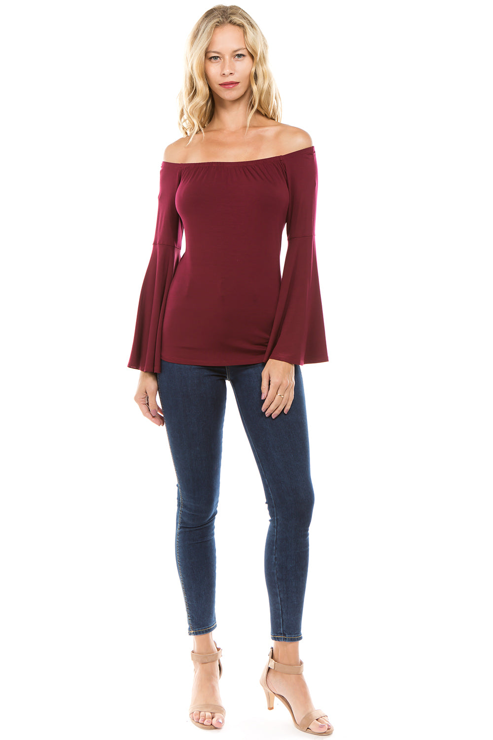 LOLA BELL SLEEVE TOP (DARK WINE)-VT2337S