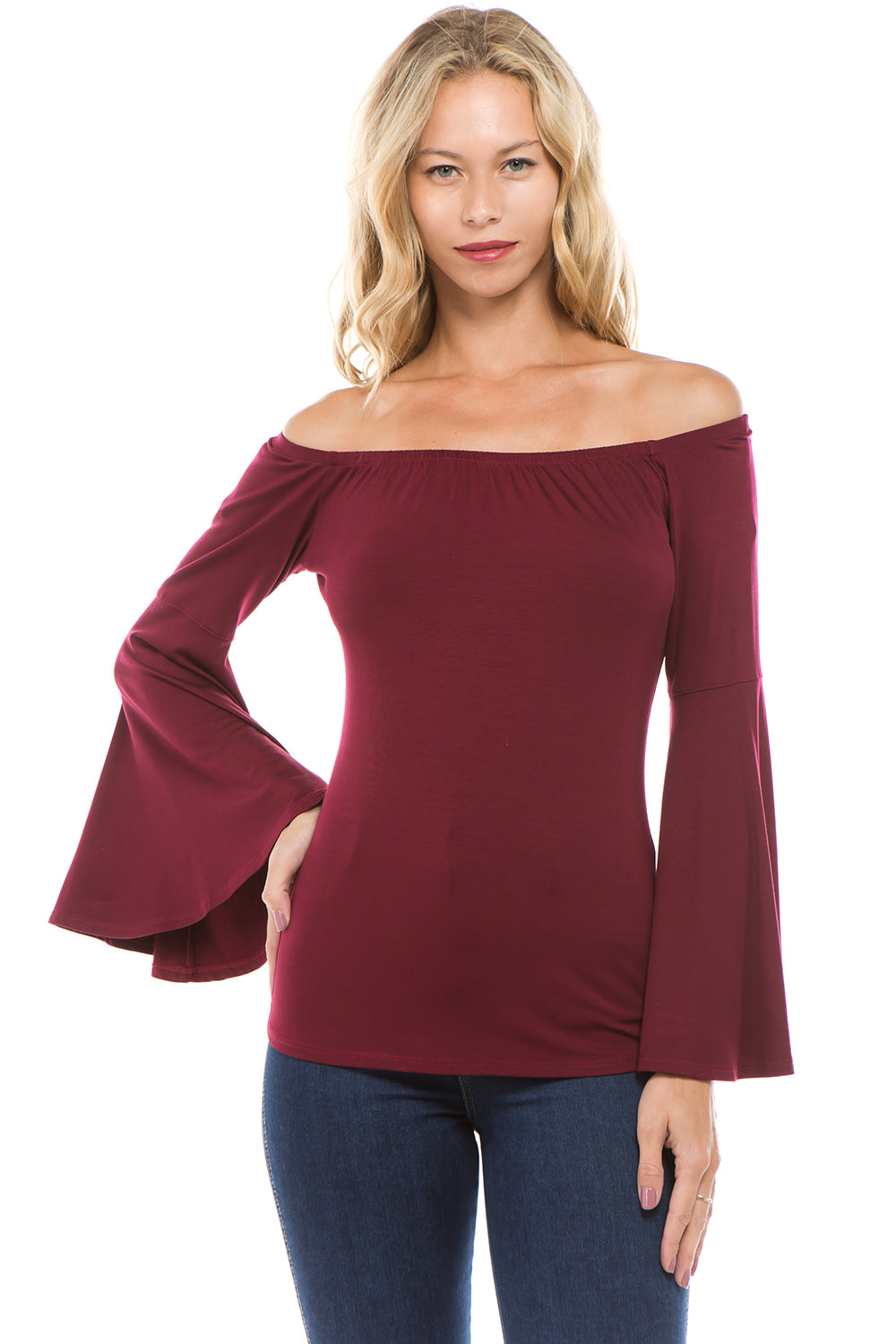 LOLA BELL SLEEVE TOP (DARK WINE)-VT2337S