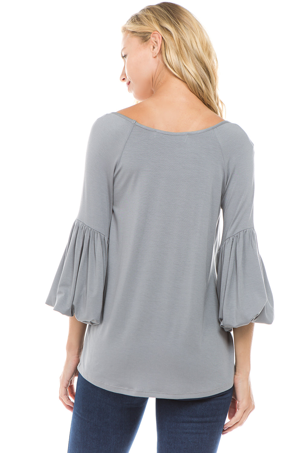 SASKIA BUBBLE SLEEVE TOP (GREY)-VT2381