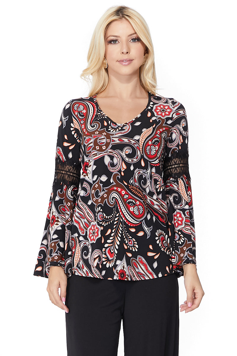 ROCCO BELL SLEEVE TOP (BLACK MULTI)- VT2395-ROCCO