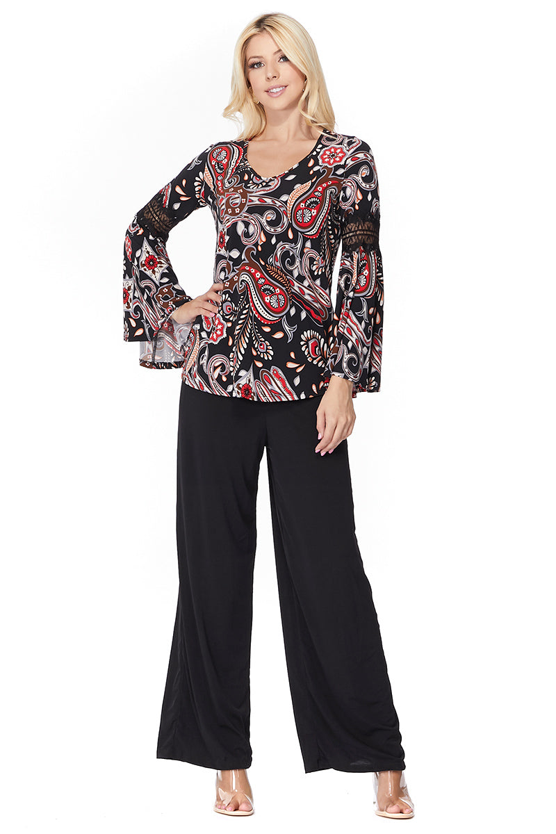 ROCCO BELL SLEEVE TOP (BLACK MULTI)- VT2395-ROCCO