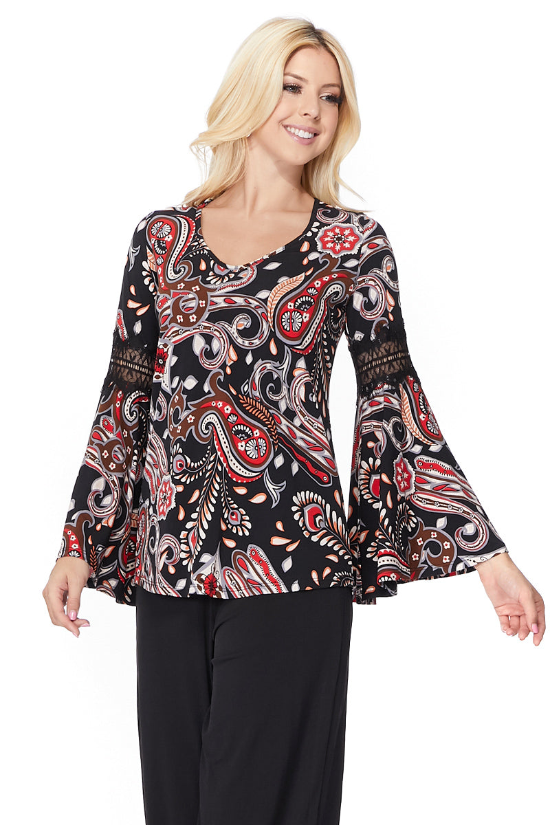 ROCCO BELL SLEEVE TOP (BLACK MULTI)- VT2395-ROCCO