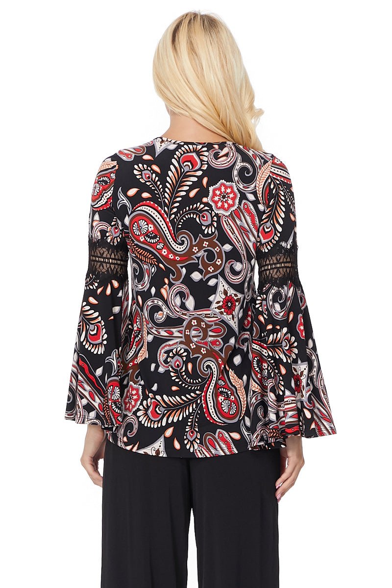 ROCCO BELL SLEEVE TOP (BLACK MULTI)- VT2395-ROCCO