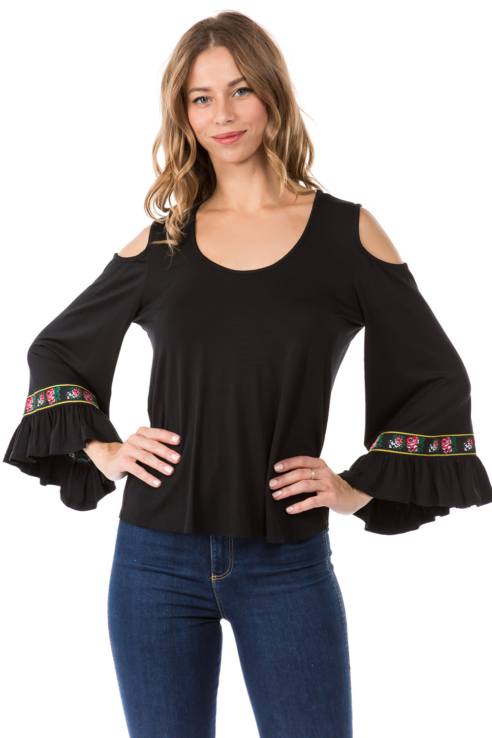 CONSTANCE OPEN SHOULDR TOP (BLACK)- VT2399T