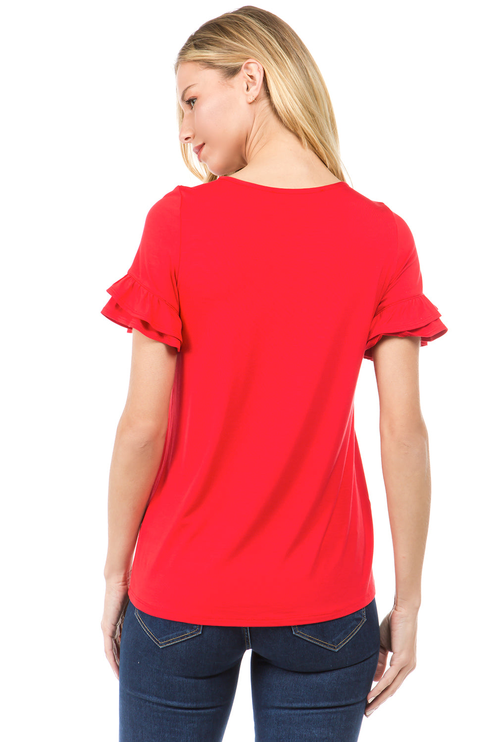 NEVE RUFFLE SLEEVE TOP (RED)- VT2424