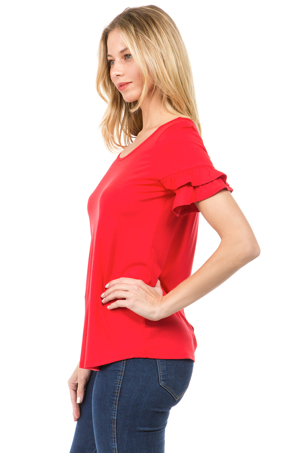 NEVE RUFFLE SLEEVE TOP (RED)- VT2424