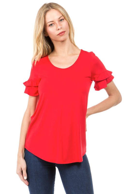 NEVE RUFFLE SLEEVE TOP (RED)- VT2424