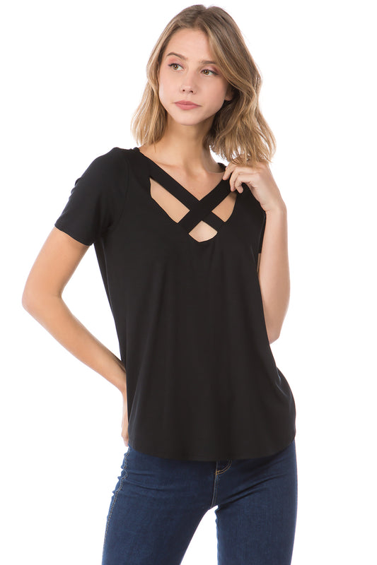 OTTILIE CROSS FRONT TOP (BLACK)- VT2469