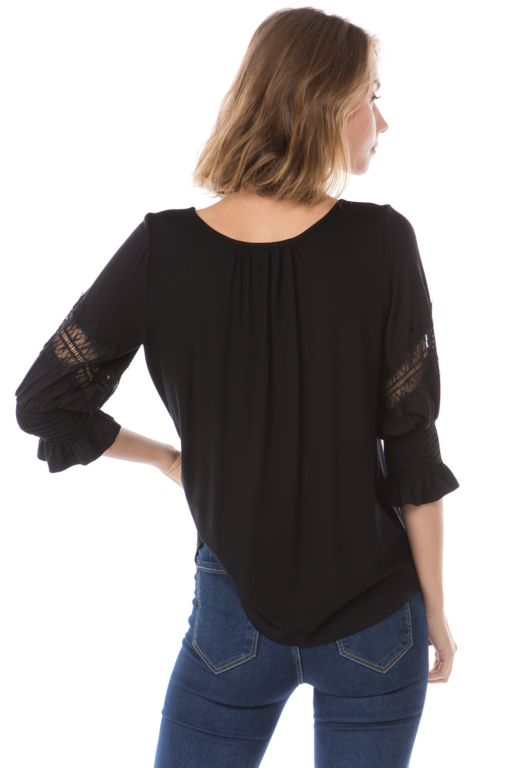 OTTILIE BUBBLE SLEEVE TOP (BLACK)- VT2471