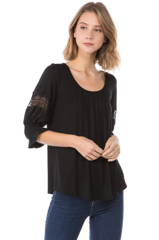 OTTILIE BUBBLE SLEEVE TOP (BLACK)- VT2471