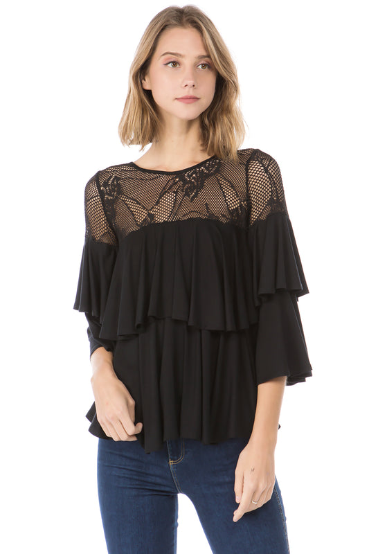 AZALEA RUFFLE TOP (Black)- VT2475