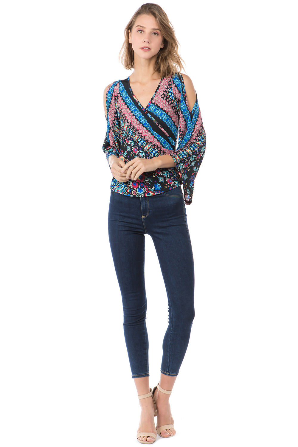 EDEN WRAP TOP (BLACK MULTI)- VT2486