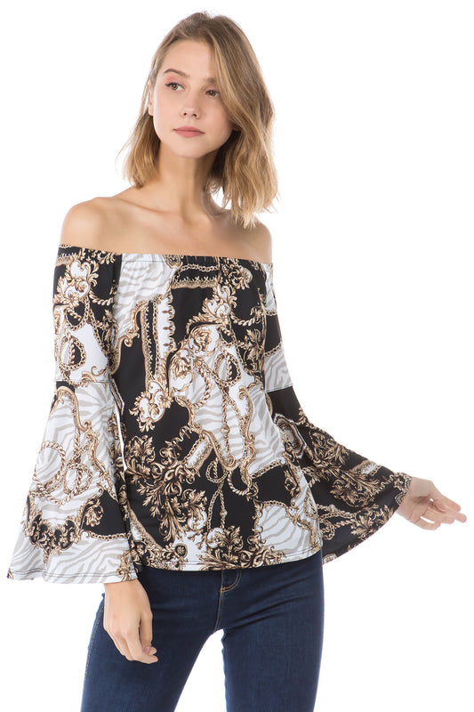 VERSAILLES OFF SHOULDER TOP (WHITE/BLACK)- VT2492