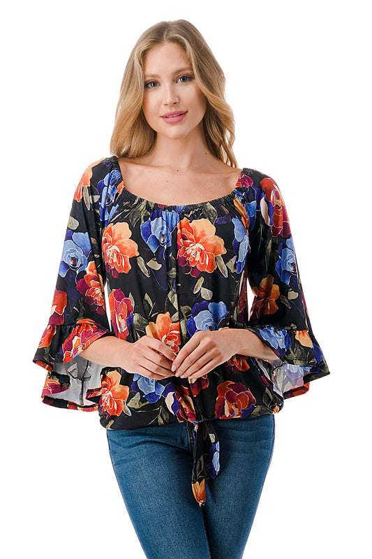 HARRIET OFF SHOULDER TOP (FALL FLOWER)- VT2509