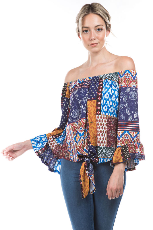 HARRIET OFF SHOULDER TOP (MULTI BOHEMIAN)- VT2509