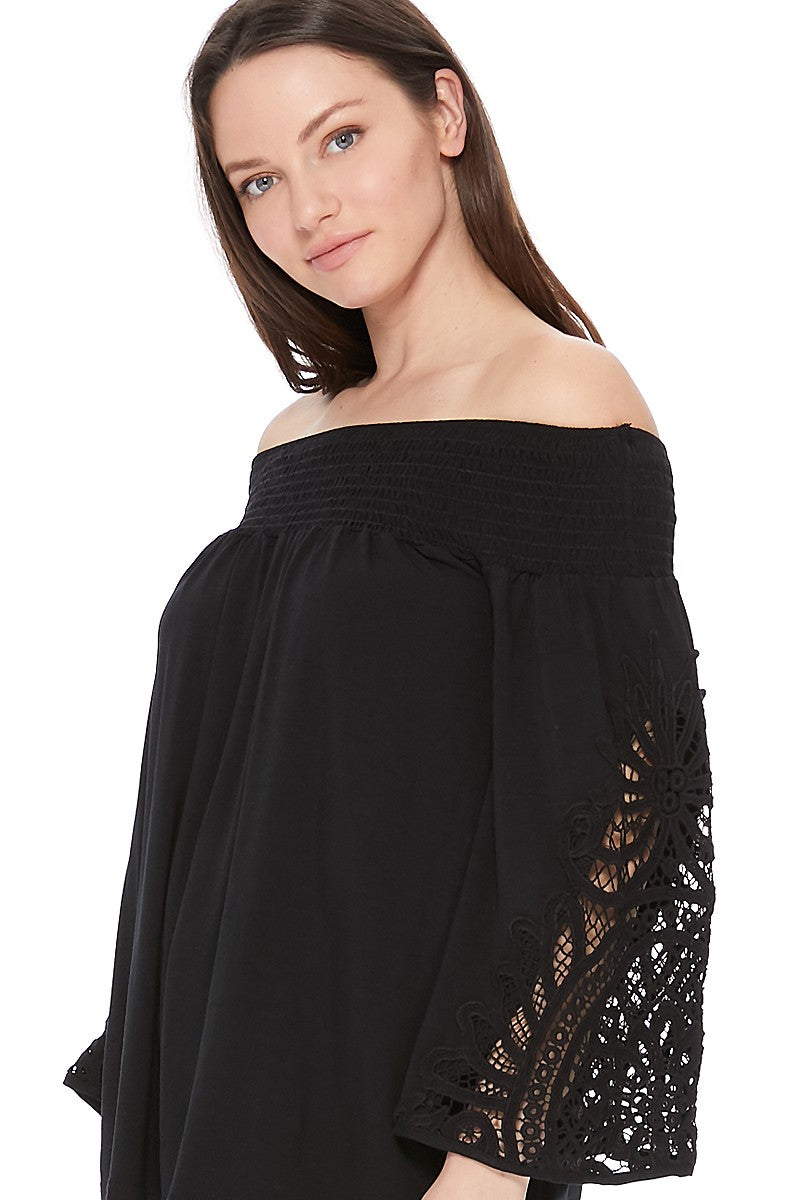 LOUISA OFF SHOULDER TOP (BLACK)-VT2541