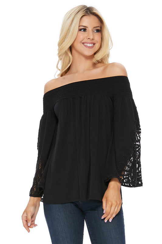 LOUISA OFF SHOULDER TOP (BLACK)-VT2541