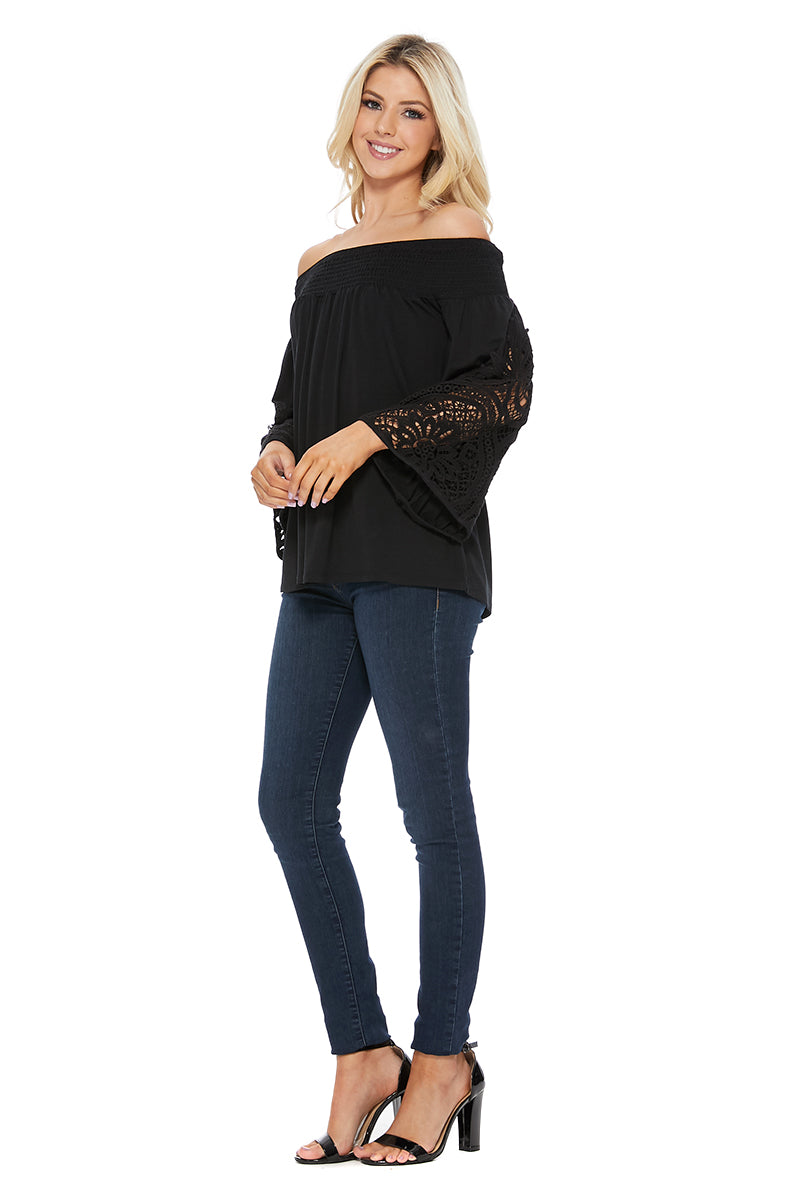 LOUISA OFF SHOULDER TOP (BLACK)-VT2541