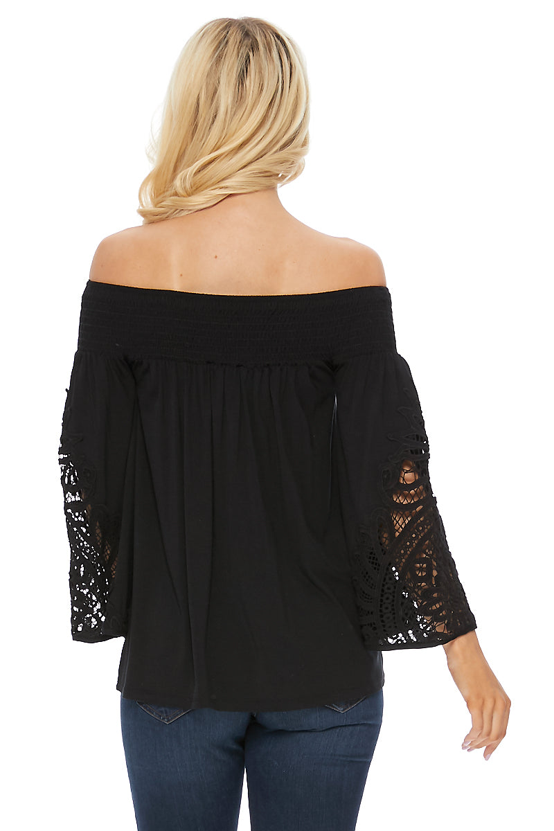 LOUISA OFF SHOULDER TOP (BLACK)-VT2541