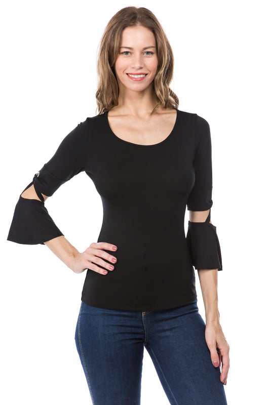 ROXY BELL SLEEVE TOP (BLACK)- VT2579