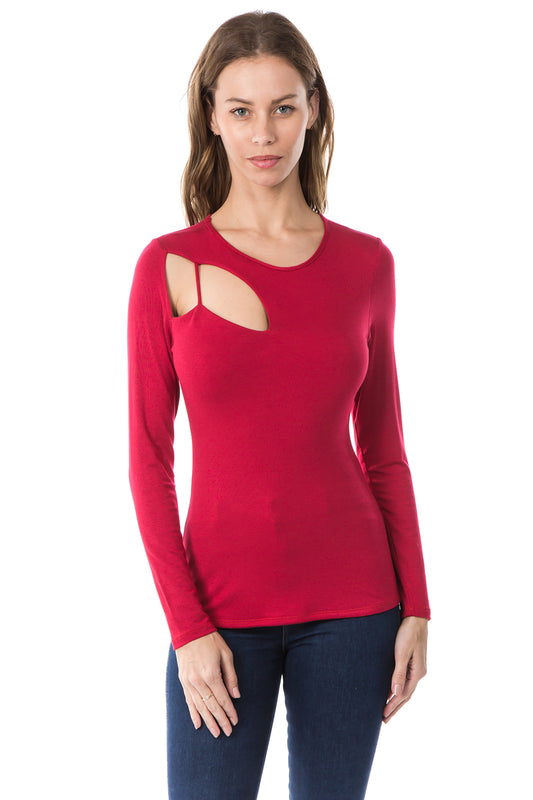 FLONA ONE BRA LONG SLEEVE TOP (RED)- VT2580