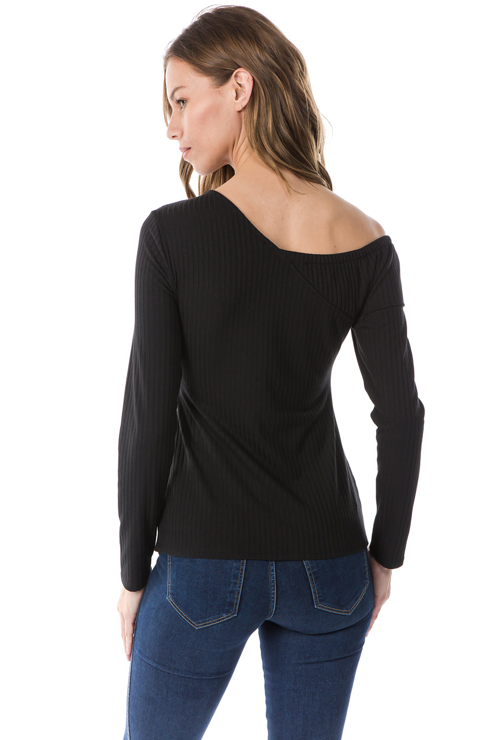 FLONA ONE SIDE OPEN SLEEVE TOP (BLACK)- VT2581