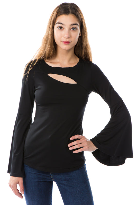 JULLIE BELL SLEEVE TOP (BLACK)-VT2586