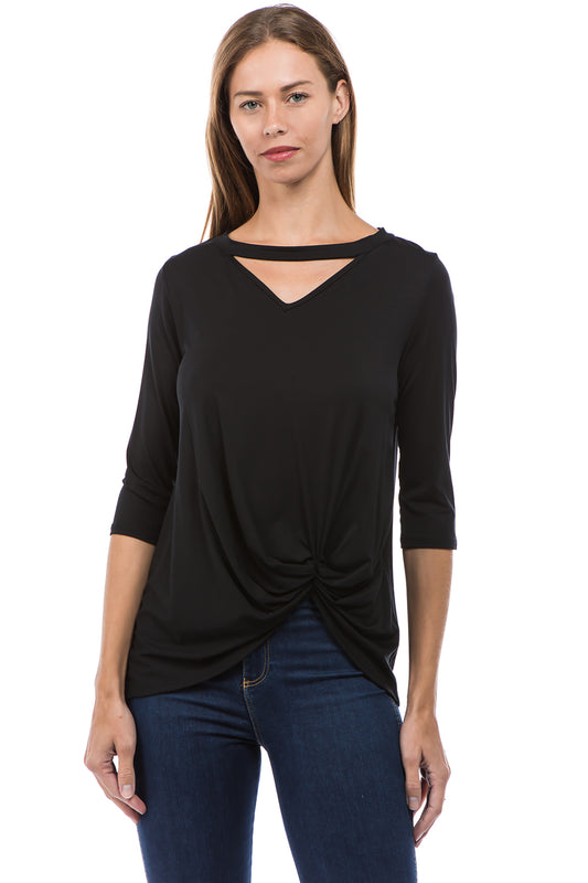 ROSALIE 3/4 SLEEVE TOP (BLACK)-VT2590