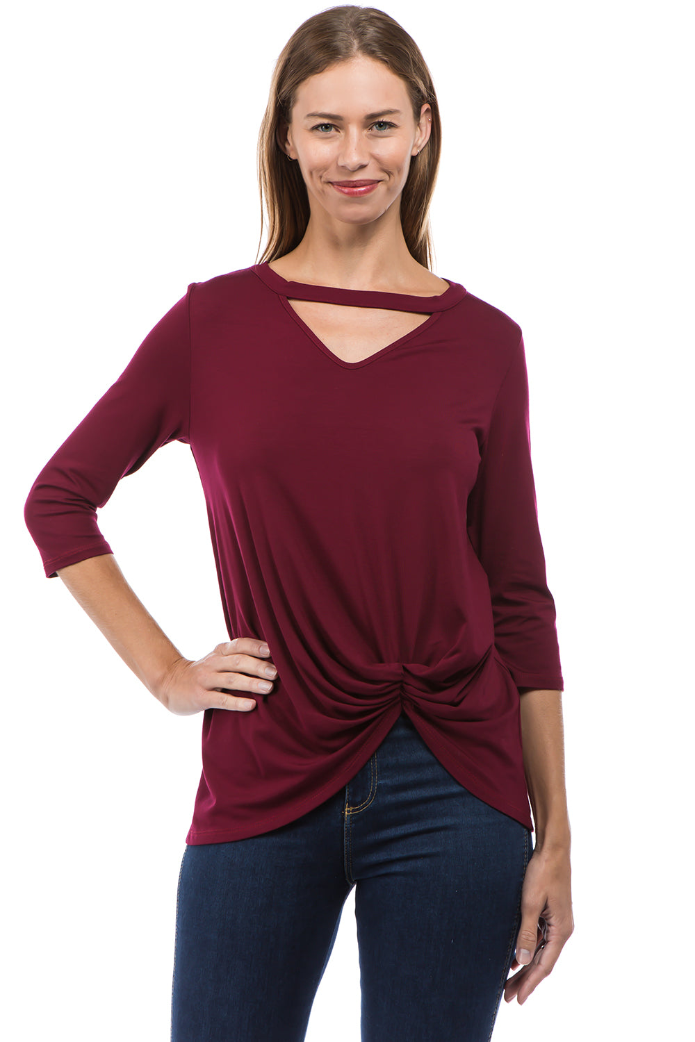 ROSALIE 3/4 SLEEVE TOP (D. WINE)-VT2590