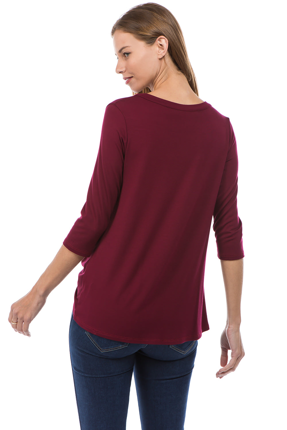 ROSALIE 3/4 SLEEVE TOP (D. WINE)-VT2590