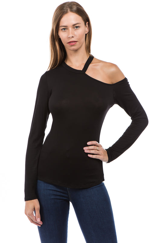 ROCIO ONE SHOULDER OPEN TOP (BLACK)-VT2596