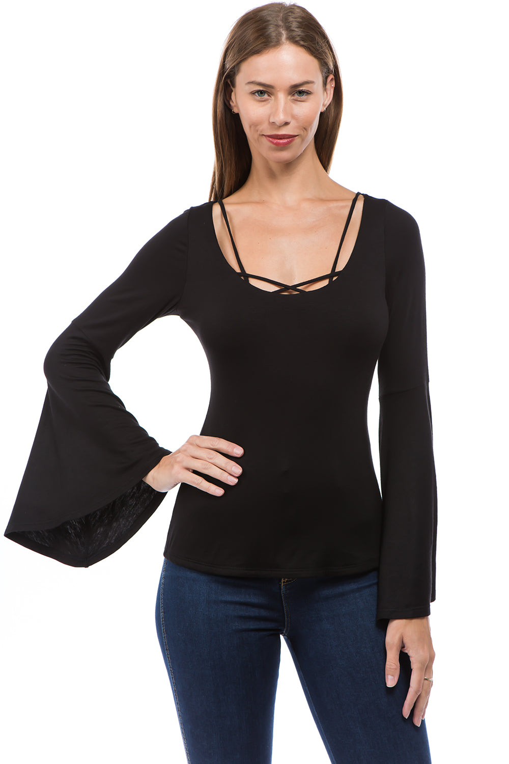 ROCIO BELL SLEEVE TOP (BLACK)-VT2598