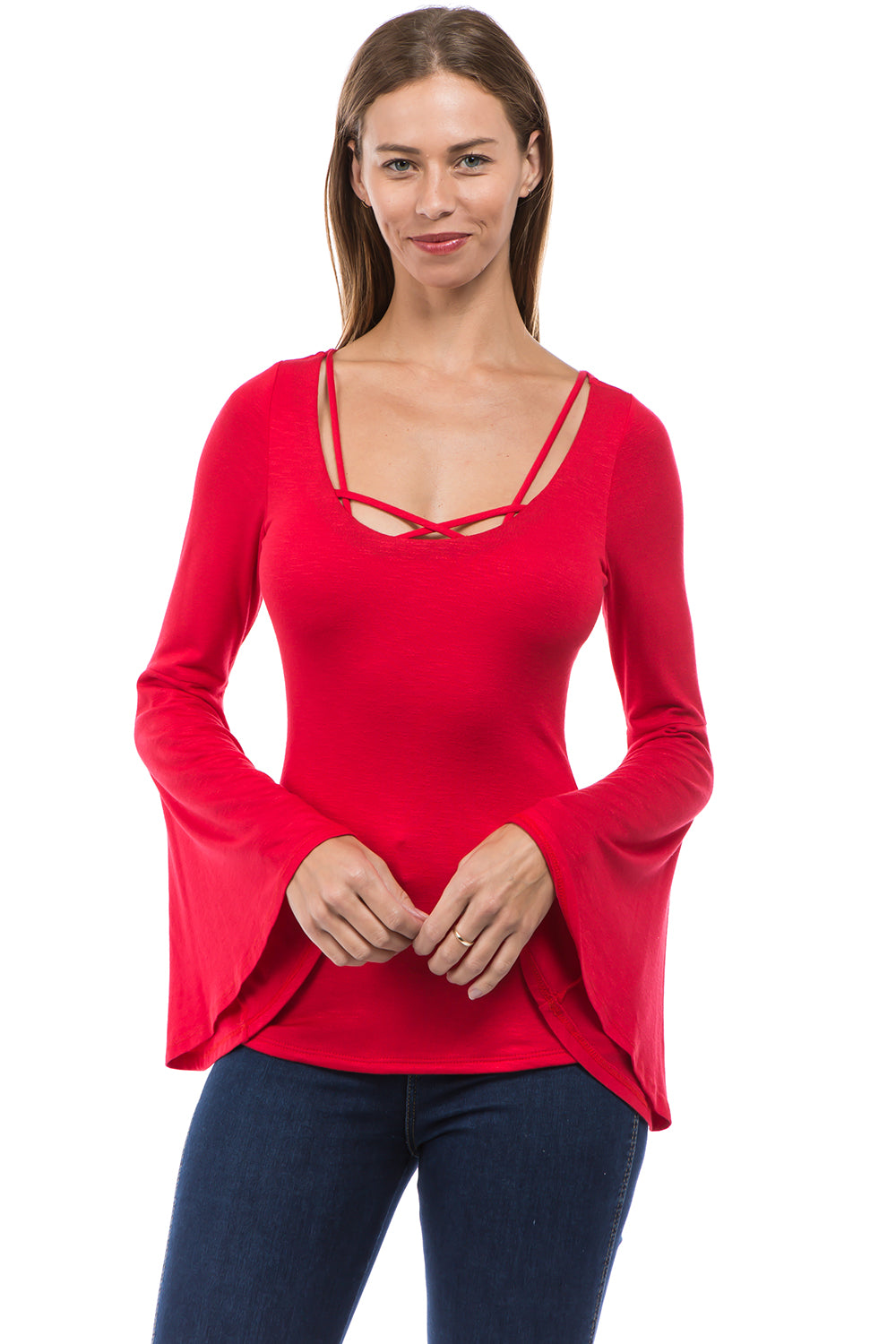 ROCIO BELL SLEEVE TOP (RED)-VT2598