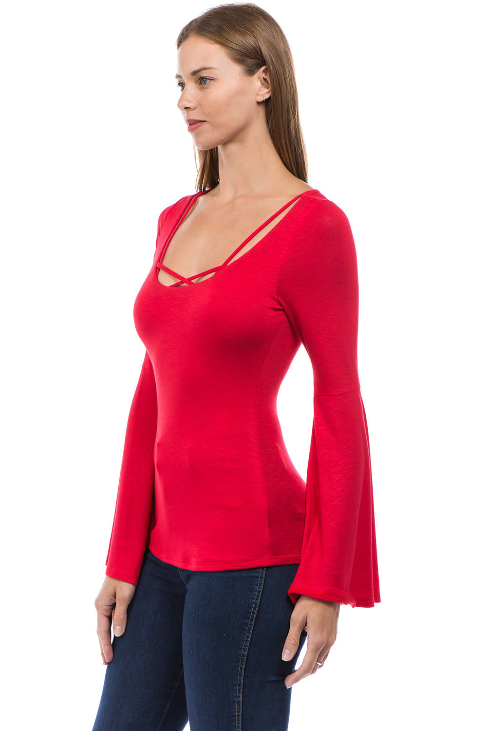 ROCIO BELL SLEEVE TOP (RED)-VT2598