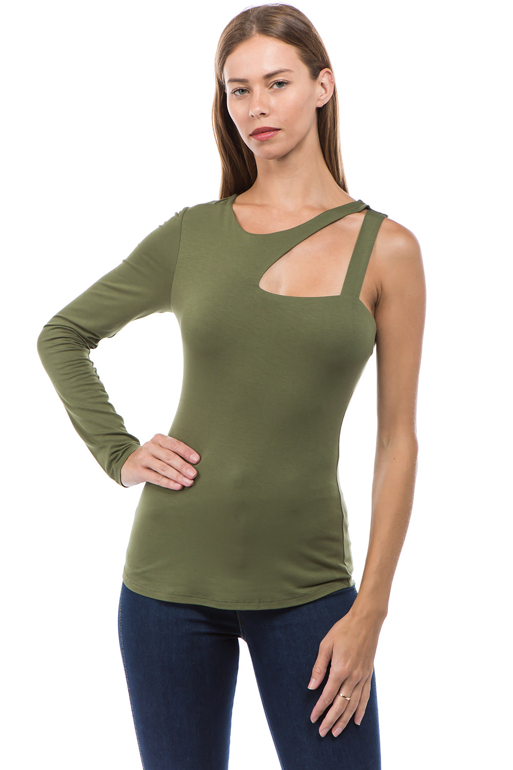 SOINA ONE SLEEVE TOP (OLIVE)-VT2599