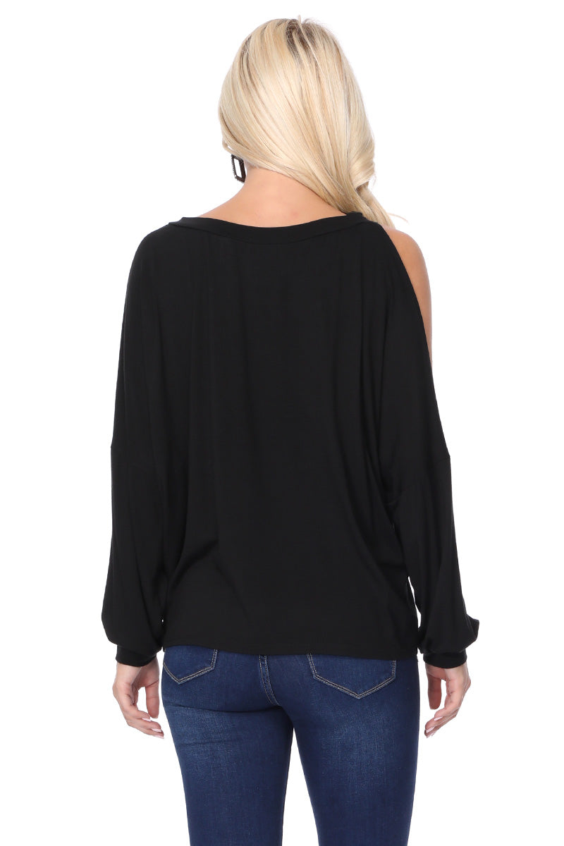 SOINA ZIG ZAG NECK TOP (BLACK)-VT2601