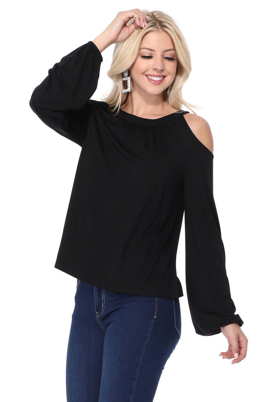 MICHELLE COLD SHOULDER TOP (BLACK)-VT2609