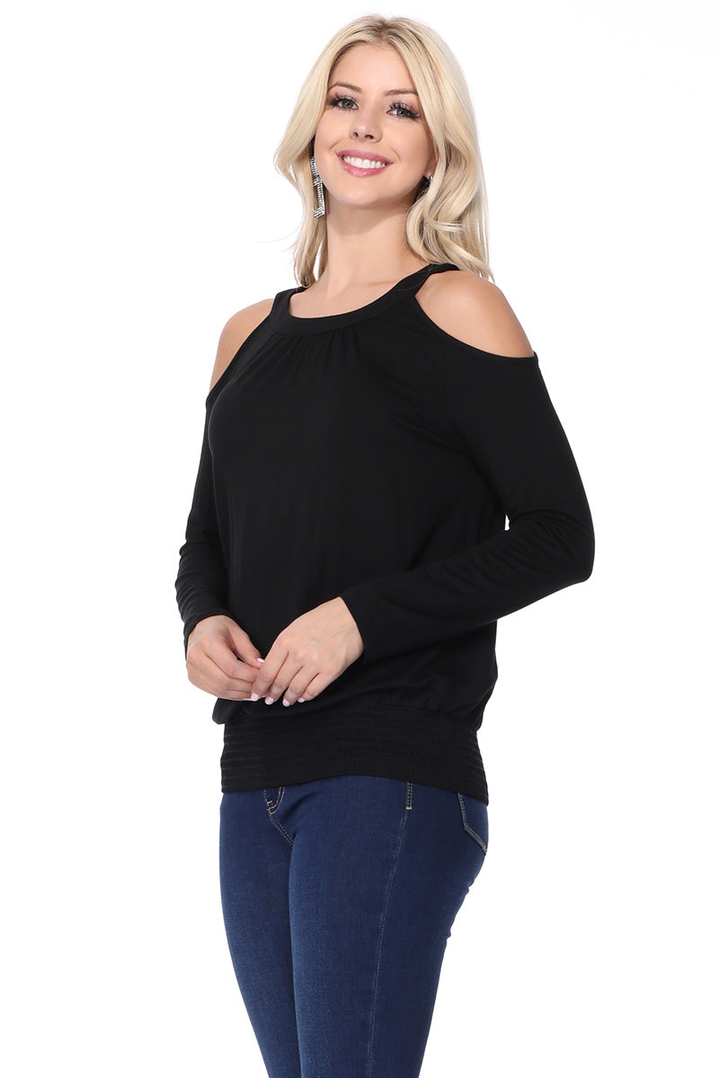 BETTE COLE SHOULDER LONG SLEEVE TOP (BLACK)-VT2612