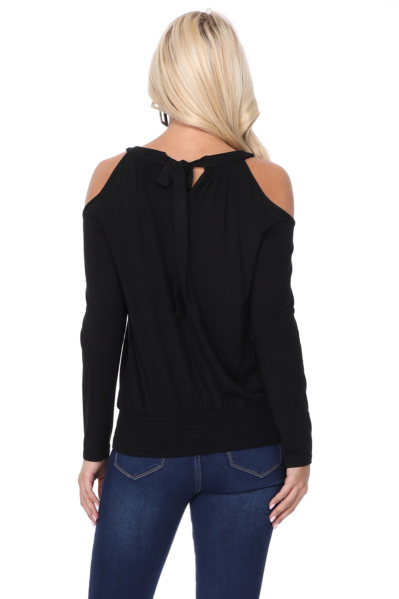 BETTE COLE SHOULDER LONG SLEEVE TOP (BLACK)-VT2612