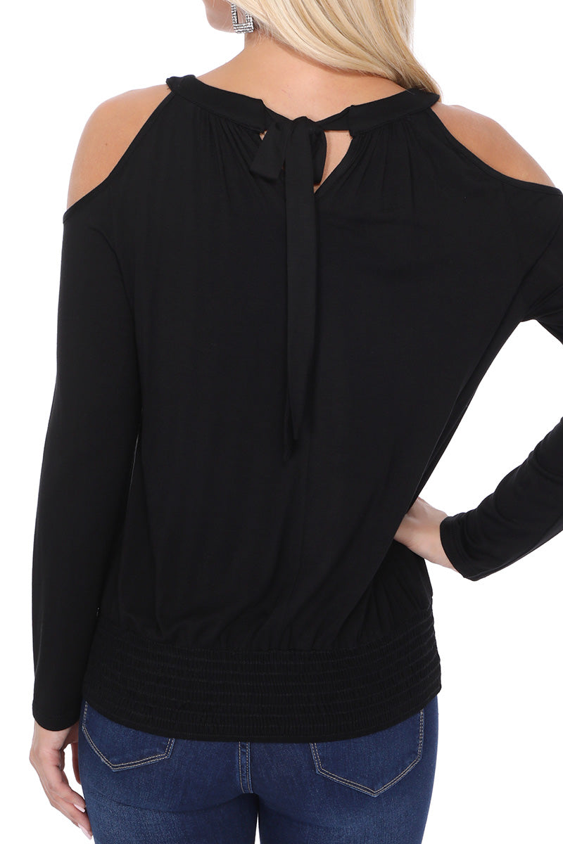 BETTE COLE SHOULDER LONG SLEEVE TOP (BLACK)-VT2612