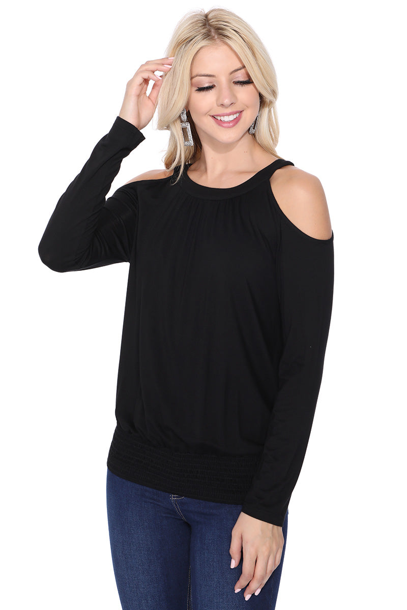 BETTE COLE SHOULDER LONG SLEEVE TOP (BLACK)-VT2612