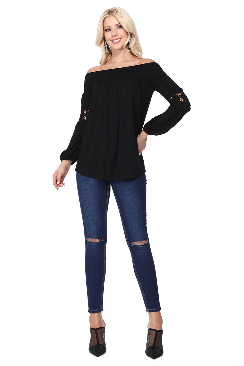 JESSIE OFF SHOULDER TOP (BLACK)-VT2614